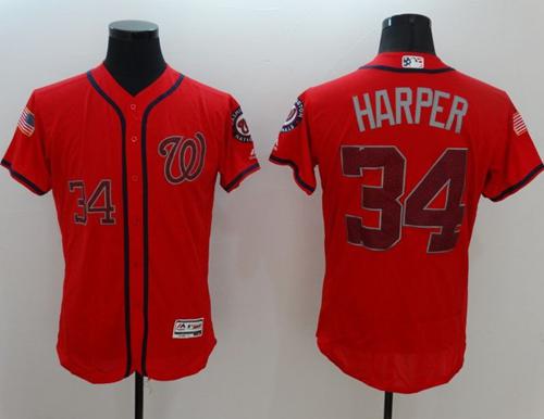 Nationals #34 Bryce Harper Red Fashion Stars & Stripes Flexbase Authentic Stitched MLB Jersey